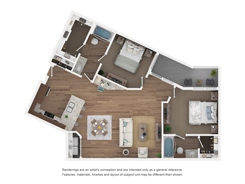 Floor plan for 2 beds, 2 baths, 1135 sqft